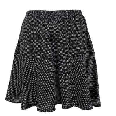 China Breathable Women Clothing Ladies Fashion Pantskirt Casual Style Skirt With Black Viscous Base Lining Woven Print White Dots for sale