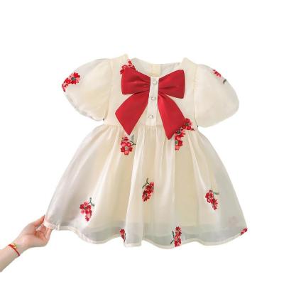 China 2023 New Summer Anti-wrinkle Bow Embroidery Slim Cool Dress Children's Clothing For Little Girls for sale