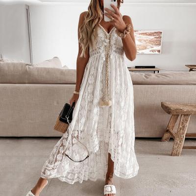 China Summer New Breathable Sexy Slip Boho Maxi Dresses Sundress Plus Size Elegant White Lace Dress Women for sale