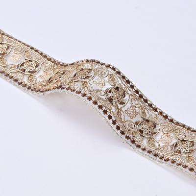 China Latest Viable Gold Fine Embroidered Organza Lace Fabric Ribbon For Dress Fabric Flower Garment Accessories for sale