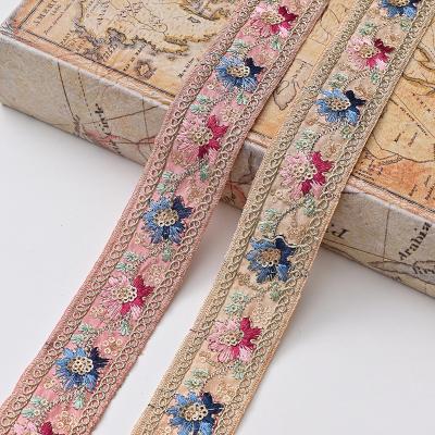 China 2023 Sustainable Fashions Embroidered Flower Trim Sustainable Polyester Cotton Webbing for sale