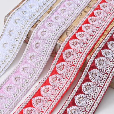 China Hot Selling 5.3cm Sustainable Embroidery Soft Flower Lace Up Cheap Wholesale Floral Organza Sequined Mesh Tulle Lace Fabric for sale