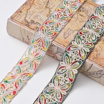 China Sustainable Width Sequins Lace Up African Embroidered Butterfly Trim For Diy Clothes for sale