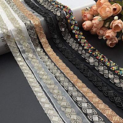 China Durable Heavy Beaded Lace Up Ribbon Apparel Ornaments Accessories DIY Handmade Beaded Lace Woven for sale