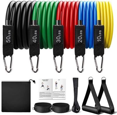 China Eco-friendly 11 pcs set eco 150lbs latex resistance tube bands with door anchor, handles and leg ankle straps for sale