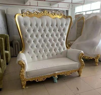 China Beautiful Design Wedding Event Gold Fabric Royal Wedding Sofa Royal Throne Chair for sale