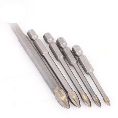 China YG6X YG8C Cemented Carbide Glass Hex Shank Drill Bits Galvanized Coating Ceramic Tiles Drill Bit Glass Cross Head Drill Bits for sale