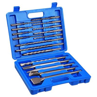 China Masonry Concrete Drilling 17 Pieces Hammer Drill Bits And Chisels Set SDS Plus Concrete Shank Masonry Drill Bit Tool Kits for sale