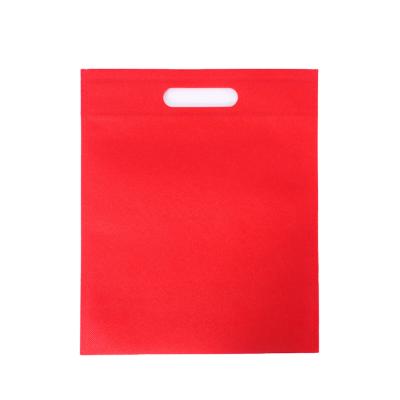 China 30*40cm Cheap Eco-friendly Red Custom Logo D Cut Reusable Eco Friendly Non Woven Shopping Bag Market Bag Bags for sale