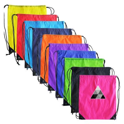 China Wholesale Custom Eco-Friendly Logo Drawstring Backpack Tote Strap Color Gym Sport Travel Storage Polyester Polyester Bag With Metal Ring for sale