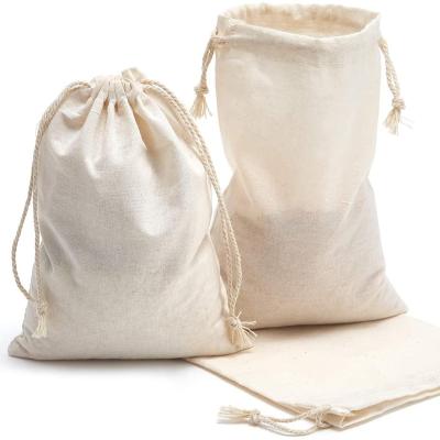 China 2021 BIODEGRADABLE Custom logo plain size cotton jute cotton drawstring pouch drawstring rice storage bag for sale