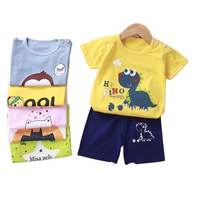 China Wholesale Good Quality 100% Cotton Short Sleeve Baby Girls T-shirt Boys Girls Clothing Set for sale