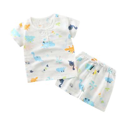 China Formal Summer Kids Cheap Printed Clothes Set , Cartoon Breathable And Pure Boy's Cotton Gauze Set for sale