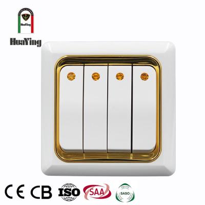 China CE SAA CCC ISO9001 86*86mm 10A 250V ABS/PC Plastic Hotel Pearl Color 4 Strip 1 Way Wall Switches Electrical for sale