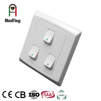 China ABS Plastic Nylon White PC 86*86MM Three Gang Single Way 10A 1 Double Way Switch for sale