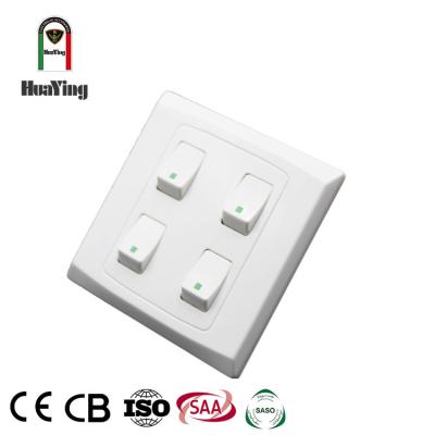 China Plastic Universal PC 86*86MM 10A Four White ABS/PC Dual 4 Gang One Way Wall Switch for sale