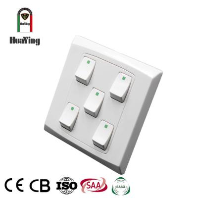 China ABS/PC Plastic CE SAA CCC 250V 10A 5 Way Dual Strip 1 Way Single Wall Switch for sale