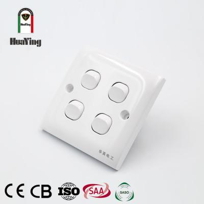 China ABS/PC HUAYING PC 86*86mm plastic bead 4 four gang 1 way Thailand single wall lamp switch for sale