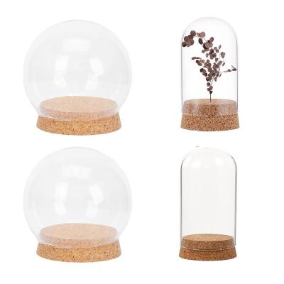 China Durable Home Decor Items Cork Glass Dome With Base Candle Cloche Clear Round Display Dome Storage Jar Container For Garden Decor for sale