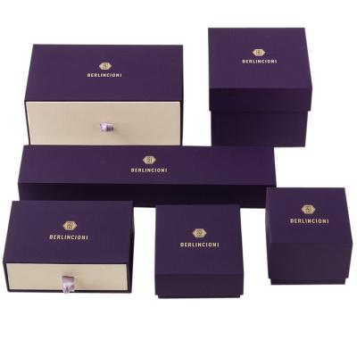 China Recycled Paper Box Large Earring Box Purple Jewelry Packaging Box Materials Custom Printing Set for sale