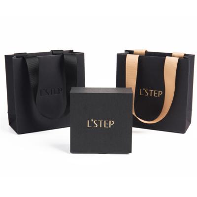 China Custom Delicate Jewelry Packaging Ribbon Cardboard Jewelry Small Necklaces Packaging Box With Velvet Insert for sale