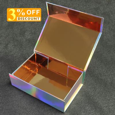 China Logo Paper Boxes Foldable Holographic Flat Folding Box Handmade Custom Big Surprise Unique Magnetic Closure With Magnet Lid for sale