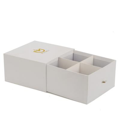 China Handmade Customized Ribbon Handle White Drawer Paper Gift Box With Slot Divider for sale