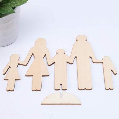 China DIY TOY Wooden Family Set for 5 Person Empty Wooden Display Desktop Plywood Family for sale