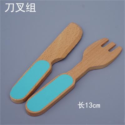 China Beech Wood Wooden Forks and Knives Toys Wooden Cutlery Sets Fruit Knife and Fork Baby Kitchen Wooden Tool for sale