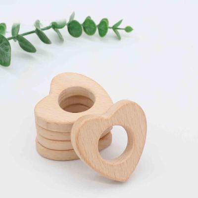 China Beech Wood Heart Teether Ring DIY Nature Wood Eco-Friendly Unfinished Organic Baby Rattle Teething Heart Pendant for sale