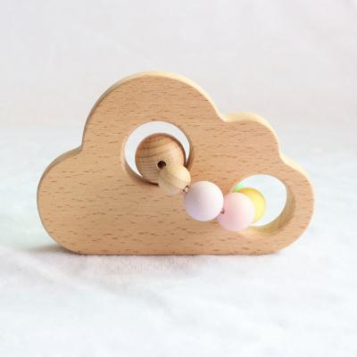 China Striking Beech Wood Baby Teether Cloud Gift Teething Natural Wooden Toy Baby Gift Teether Newborn Teether for sale