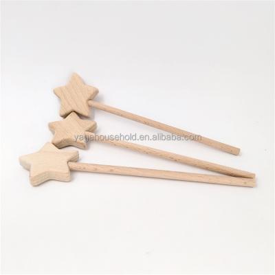 China 180mm Beech Wood Magic Wand Star Wand Star Stick Baby Chew Stick Wooden Star Chew Stick Baby Toys Wooden Magic Stick for sale