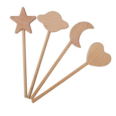 China Beech/Rose Lavender Flower Wand Pretend Heart/Cloud/Moon Wooden Magic Wand Stick Star Game Wooden Magic Stick Toys Fairy Stick for sale