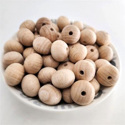 China 15x12mm Beech Wood Acrylic Flat Beads Baby Pacifier Chain Accessories Flat Round Wooden Beads for sale