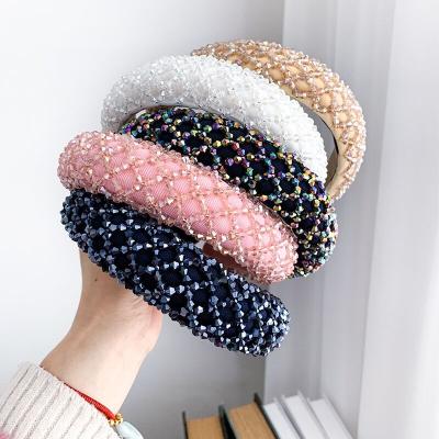 China 2021 Eco-Friendly Bling Crystal Girls Luxury Handmade Beaded Headbands Color Braided Rhinestone Headband for sale