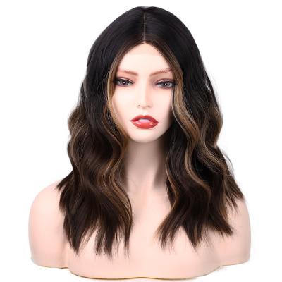 China Wave 14 Inches Wave Hair Extension Wigs Ombre Heat Resistant Cheap Full Woman Synthetic Hair Wig With Lace Front for sale