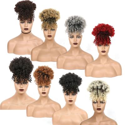 China Afro Kinky Curly Drawstring Ponytail Hair Extension Short Afro Ponytail Clip In For Women Afro Kinky Curly Synthetic Ponytail With Bang for sale