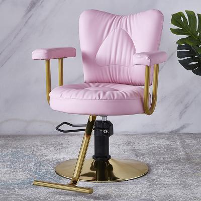 China New Pink Stainless Steel Small Barber Chair Traditional Gold Plated Color Custom Salon Chair For Barber Shop for sale