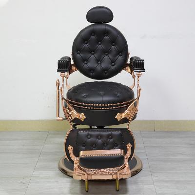 China Gold Plated Back High Quality Traditional Barber Chair High Density Retro Stainless Steel Sponge For Salon Hairdresser Shop for sale