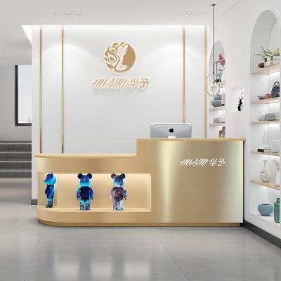 China (Size)Adjustable Luxury Reception Logo For Store Front Desk Customizable Metal Stainless Steel Gold Marble for sale