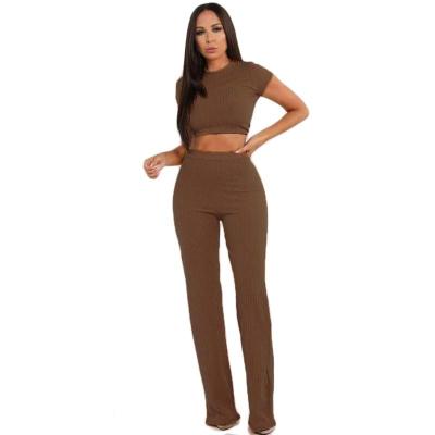 China New Style Solid Color QUICK DRY Crop Top And Wide Leg Pants 2 Pieces Set Women Summer Clothing for sale