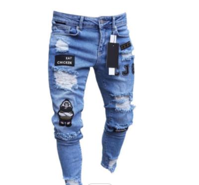 China Custom QUICK DRY Cargo Pants Mens Work Wear Mens Trousers Embroidered Or Printing Blue Cheap Mens Biker Jeans Ripped Skin for sale