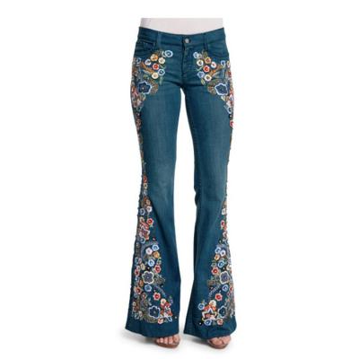 China QUICK DRY 2023 Women's Jeans embroidered Casual Flared Pants Slim Ladies Pants Customizable patterns for sale