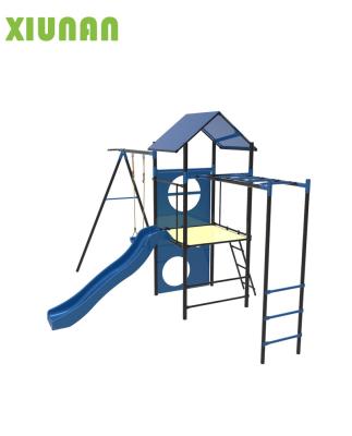 China NEW Outdoor Kids Metal Playground Climbing Frame Kids Swing Set With Modern Plastic And Wood Slide for sale