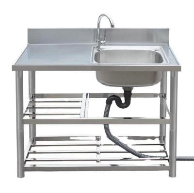 China Without Faucet Large Size Freestanding Sink Stainless Steel Sink With Drip Board For Commercial Kitchen for sale