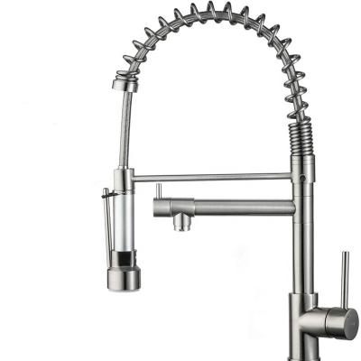 China Sense Faucets Brushed Kitchen Faucet With Pull Out Sprayer Single Handle Kitchen Sink Faucet With Spring for sale