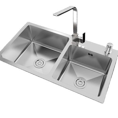 China Without Faucet 7843 304 Handmade Stainless Steel Sink Topmount Double Bowl Sink for sale