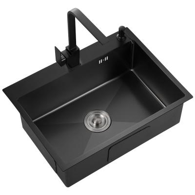 China Without Faucet Black Nano Handmade Sink Single Bowl Kitchen Sink 304 Stainless Steel Sink for sale