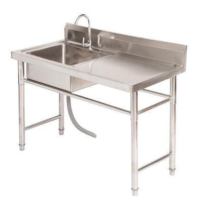 China Without Faucet Stainless Steel Single Bowl Sinks With Worktable Outdoor Commercial Restaurant Kitchen Sink for sale