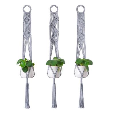 China Handmade Plant Hanger Cotton Rope Flower Pot Hook Planter Basket Macrame Planter Indoor Hanging Woven Rack for Home for sale